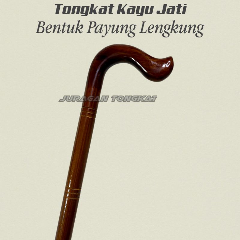 Tongkat Kayu Jati Motif Model Payung Lengkung / Tongkat Jalan / Tongkat Kayu / Tongkat Orang Tua / T
