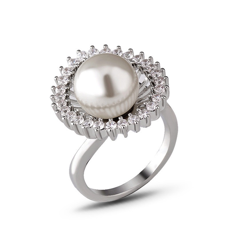 Fancyqube Cincin Bentuk Bunga Besar Aksen Mutiara Imitasi Gaya Korea Retro Vintage Untuk Wanita