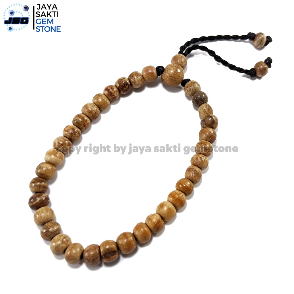 Gelang Kayu Tasbih Gaharu Kalimantan 33 butir Original Wangi Khas Model Tali Serut