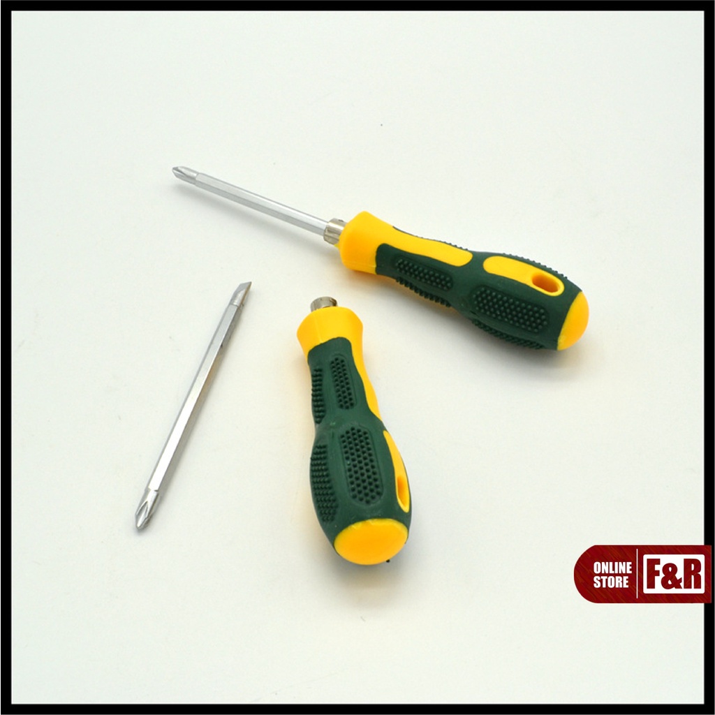 Obeng Panjang 4 inch Obeng Bolak Balik Magnet 3 Way Obeng T  3 in 1 Gagang Karet