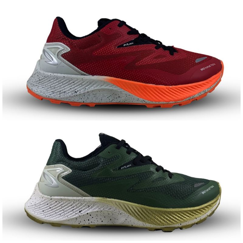 Sepatu lari trail Yuza Feral Merah hijau