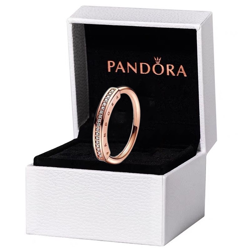 Pandora Cincin 925 Silver Cubic Zirconia 18K Warna Rose Gold Untuk Wanita