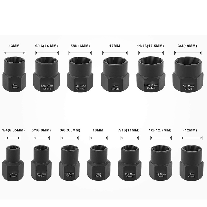 Mata Kunci Shock,Impact Socket,ukuran 6mm -19mm,Bolt Nut Remover Set,Nut Extractor Socket,Rusting buruk Bolt Remover,13Pcs