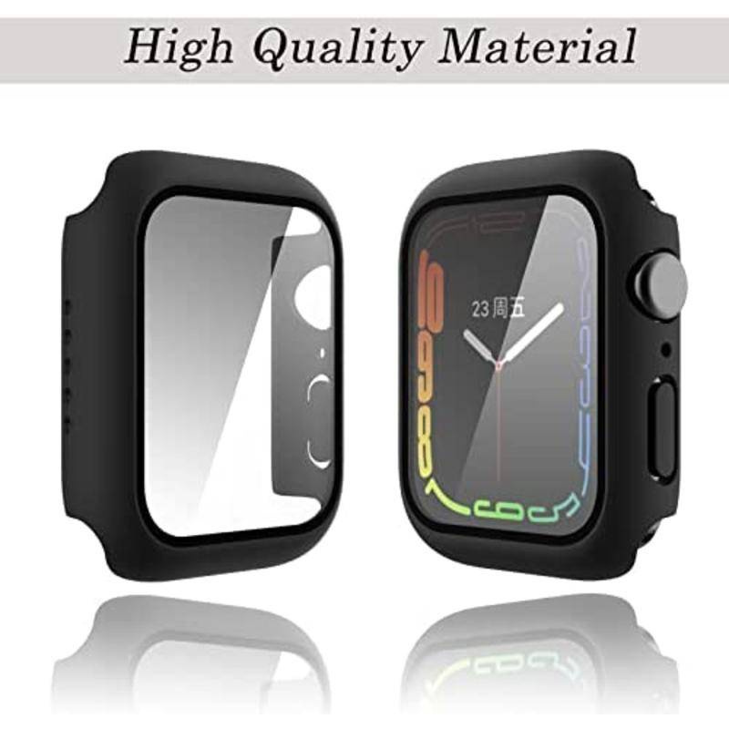 Case Bumper Pelindung Layar Tempered Glass Matte Warna Polos Untuk Apple Watch Seri 8 7 6 5 4 3 2 1 SE2 40mm 42mm 38mm 45mm 41mm 44mm