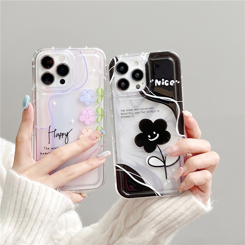 Soft Case Bumper TPU Shockproof Motif Bunga Senyum Untuk IPhone 14 13 12 11 Pro Max