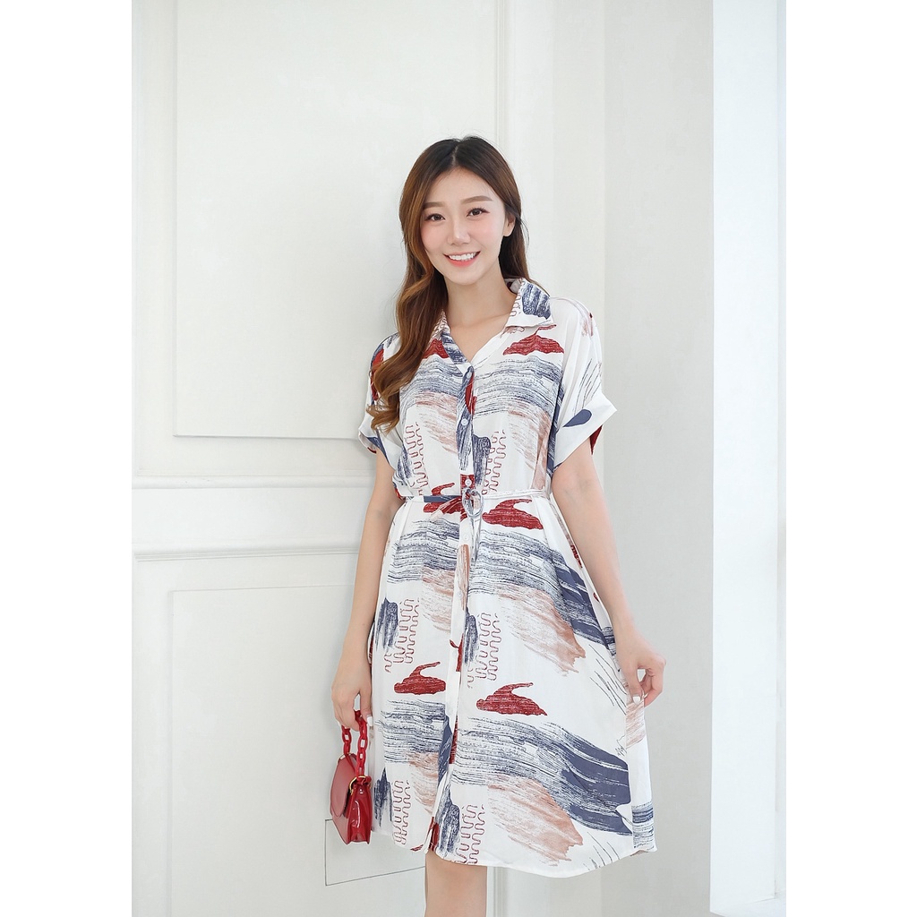 JXPLORE COTTONBELLS CASUAL DRESS WANITA YOURA ABSTRACT BUTTON MIDI (JJ - D 4635)