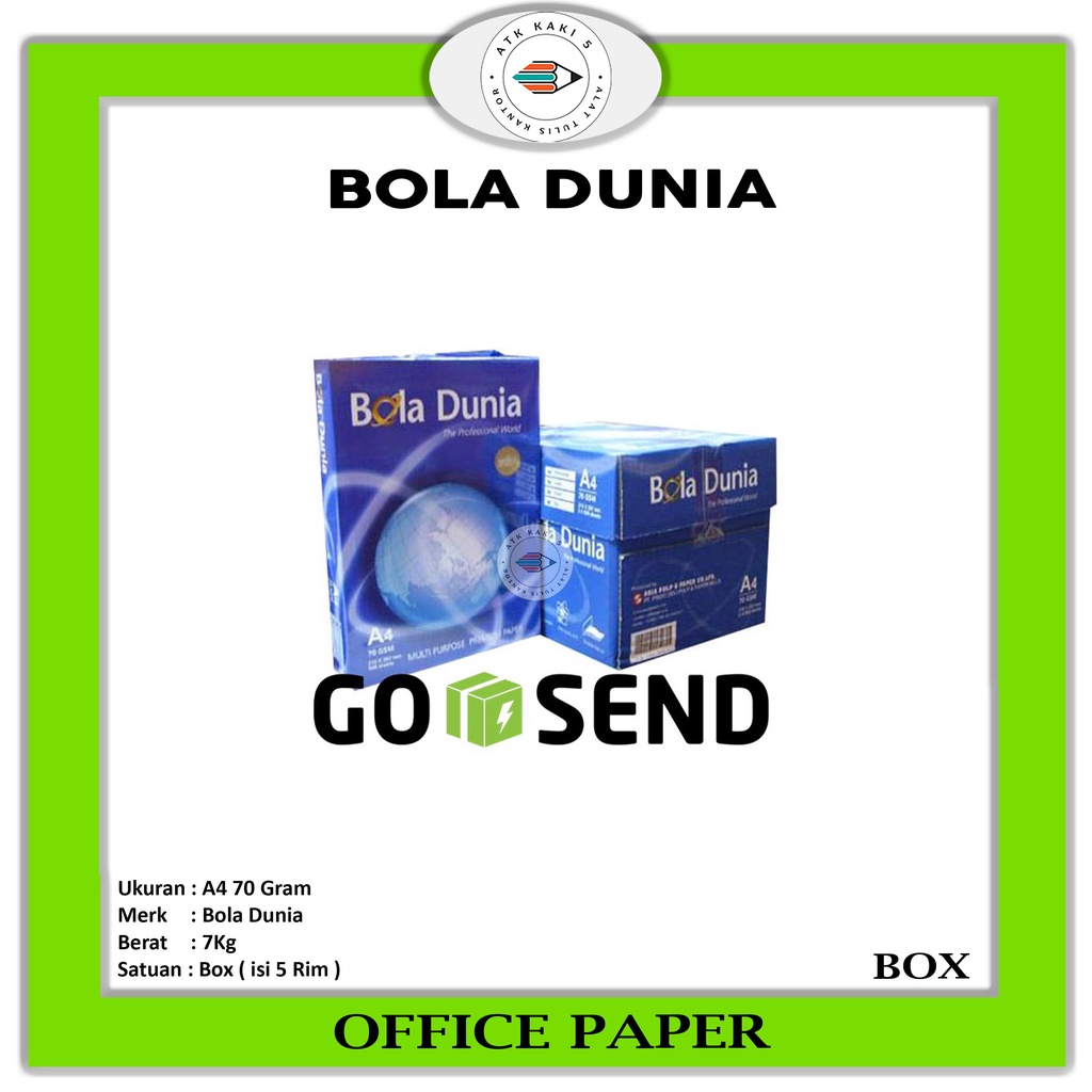 

BOLADUNIA - Kertas A4 70 Gr Office Paper Print - GRAB - BOX