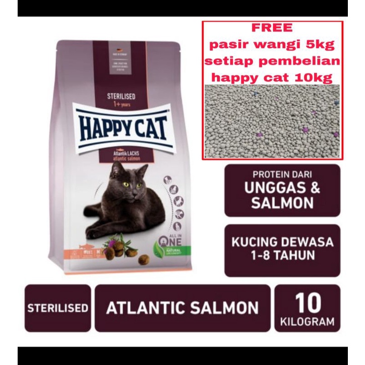 (Go-jek only) Happy cat happycat supreme Adult sterilised atlantik salmon 10 kg atlantik-lachs