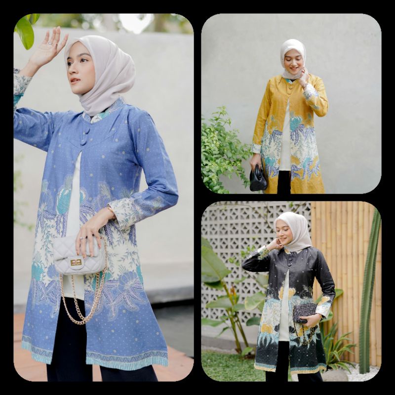 BATIK TUNIK SHIBORI JUMPUTAN TERBARU size S-3L / HRB026 YELBOR NAVBOR / BIRU PUTIH