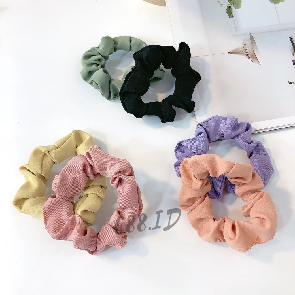 Ikat Rambut Scrunchie Warna Doff Pastel Gaya Korean Style Karet Rambut Kunciran Aksesoris Fashion Rambut untuk Wanita Cewek Anak Perempuan KCR 19