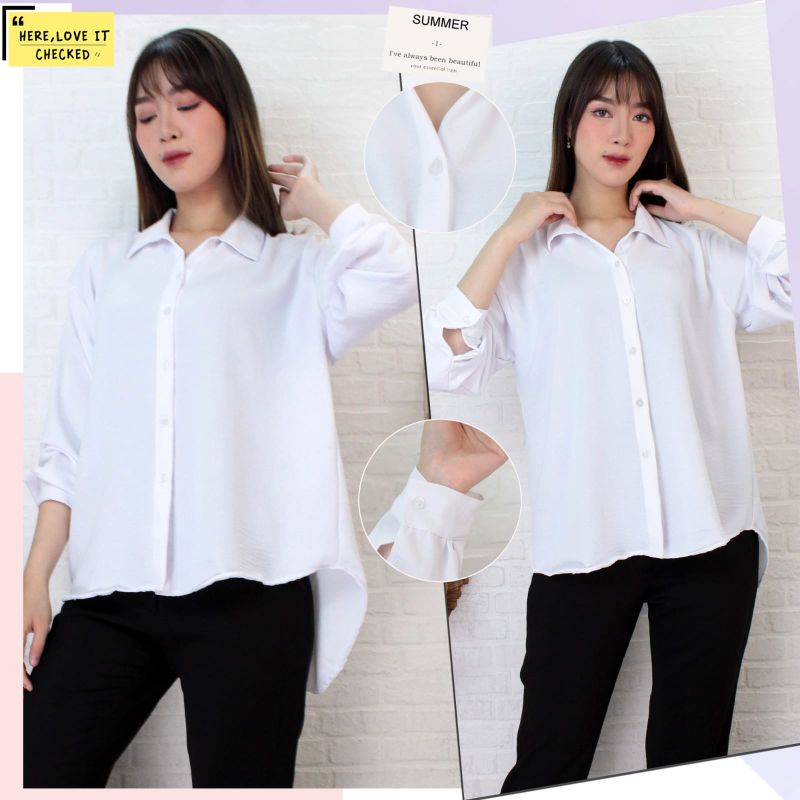 Kemeja Wanita Oversize Crinkle Premium Lengan Panjang Kekinian