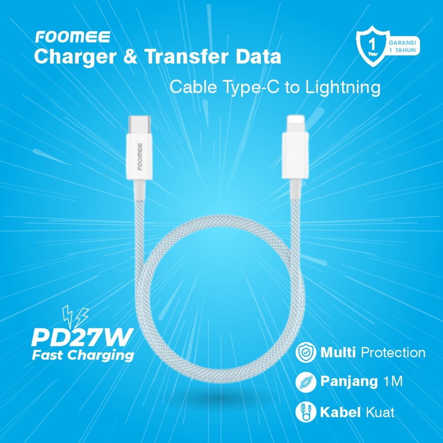 Kabel Data Type C to Type C 65W FOOMEE FD105 Type C to Lightning 27W Fast Charger