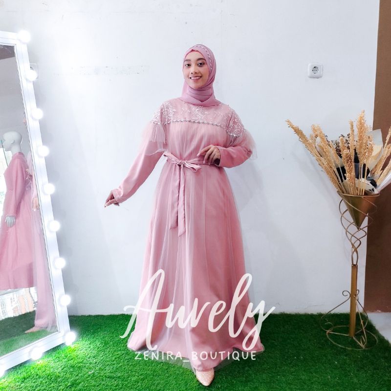 AURELY baju pesta Velvet Lapis tile polos dan tile bordir / gaun kondangan / Lamaran / Bridesmaid / wisuda couple