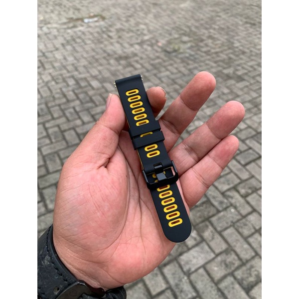 Strap Tali Jam Tangan Silicon lembut hitam kombinasi kuning Size 20mm