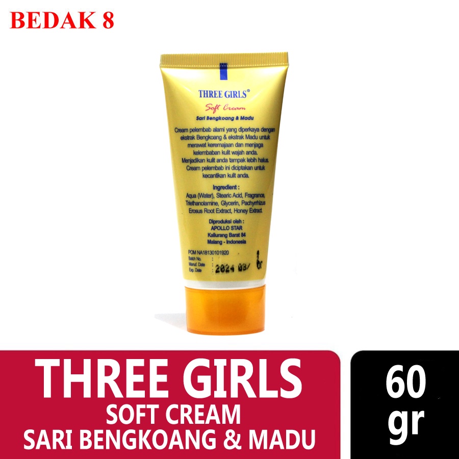 Tiga Dara Soft Cream Tube/Three Girls Sari Bengkoang &amp; Madu Tube 60 gr