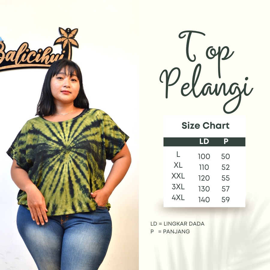 Balicihui Kaos Pelangi Atasan Tiedye Baju Tidur Pelangi Plus Size Big Size Baju Santai wanita Top