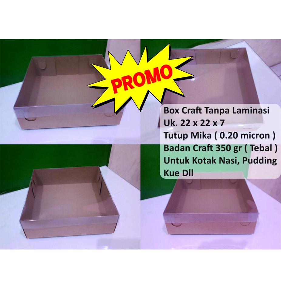 Promo!!! Dus Box Kotak Nasi Uk. 22 x 22 x 7 Bahan Kertas Kraft 350 gr Tutup Mika Murah ( Minimal Order 10 pcs )