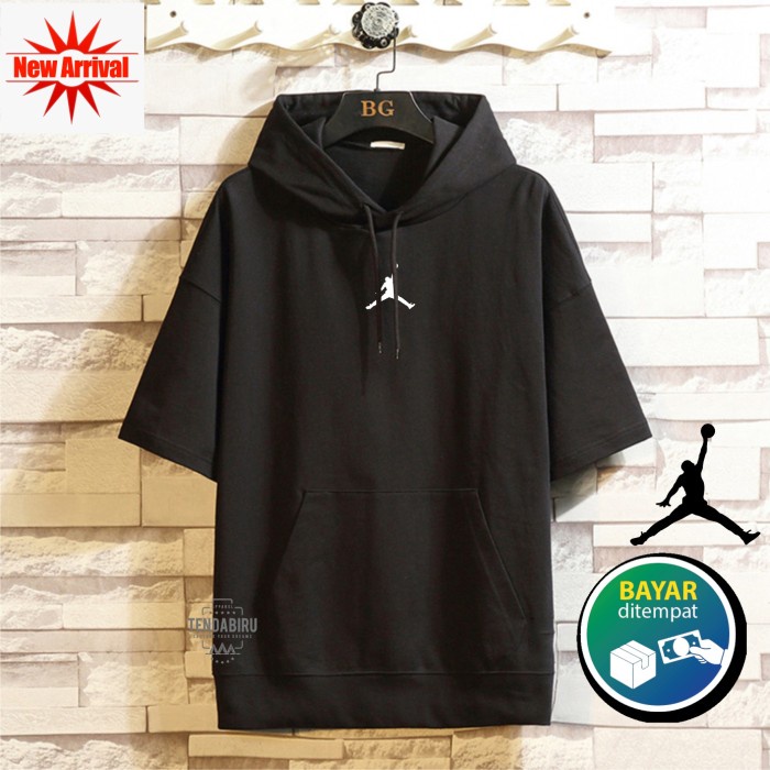 PROMO COD Short Sleeve Nike Air Jordan Hoodie Lengan Pendek - Hitam, M