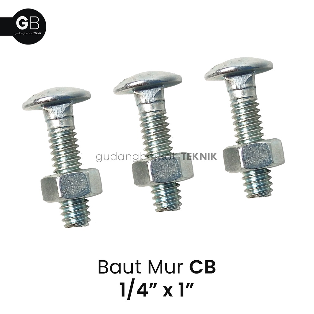 Baut Mur CB 1/4" x 1" / Baut Payung 1/4x1 Galvanis Putih