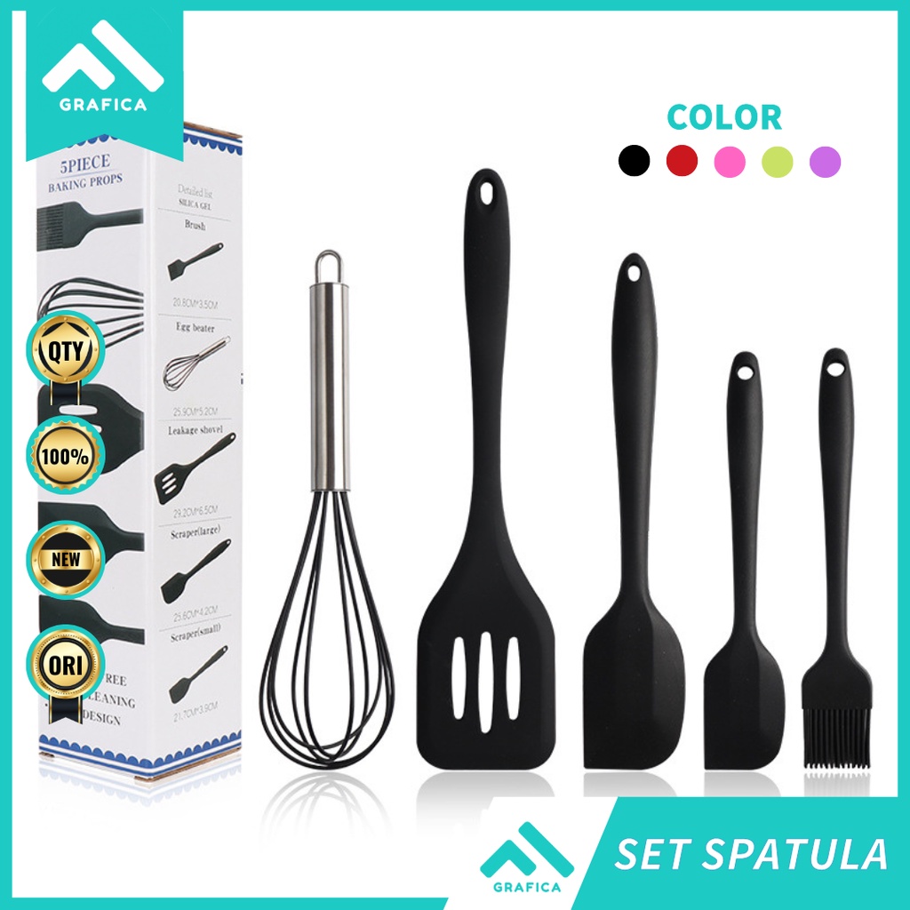 SET SPATULA SILIKON 5 IN 1 SERBAGUNA KUALITAS TERBAIK / SPATULA SET SILIKON SPATULA KUE / SPATULA SI