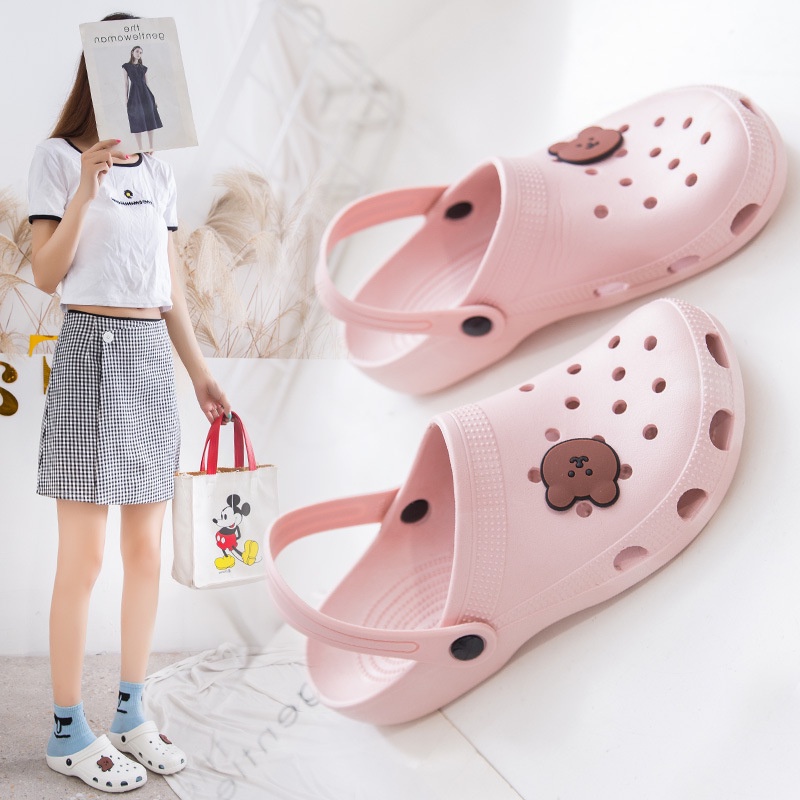 FY Sandal Slip On Wanita Motif Bear Simple Bahan Karet Empuk Elastis