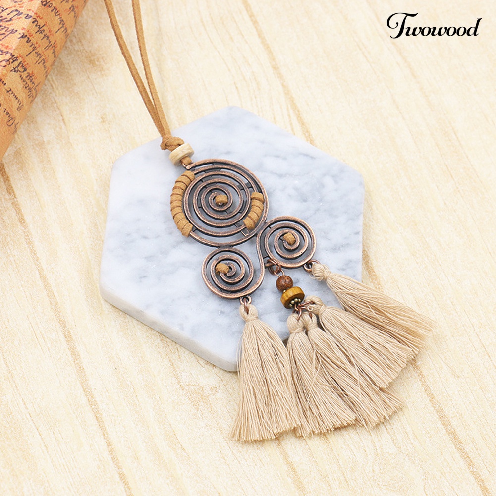 Kalung Rantai Panjang Dengan Liontin Rumbai Spiral Gaya Bohemian Untuk Hadiah