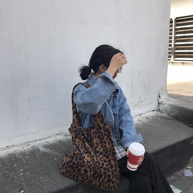 ✇№Sera Korea retro modis leopard print tas bahu tas wanita sederhana dan serbaguna tas jinjing tas kanvas kapasitas besar