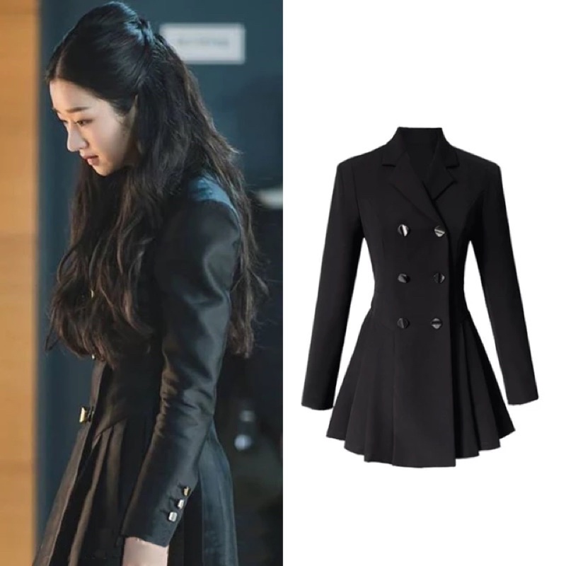 [Premium Actress Series] Seo Ye Ji Double Breasted Blazer with Notched Collar Import Premium ( Blazer / Outer Formal Wanita )