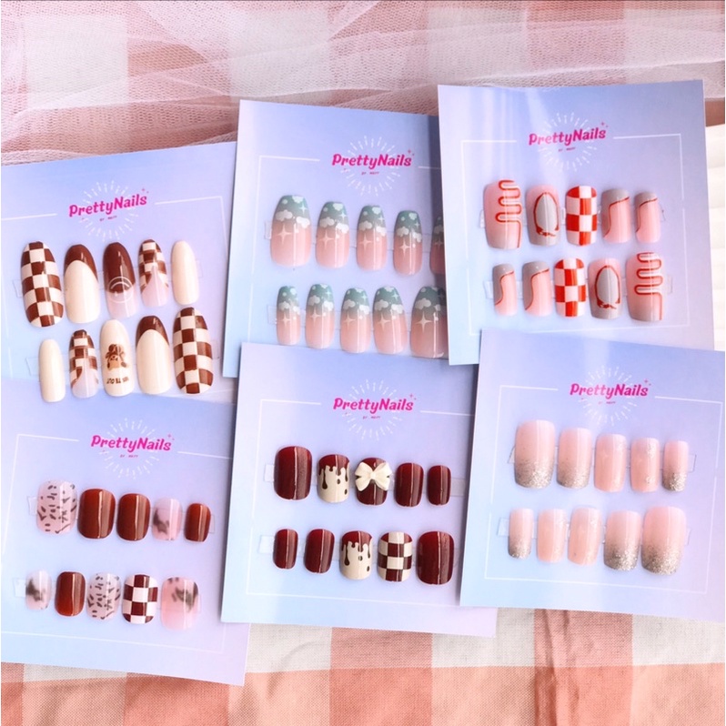 Kuku Palsu by Pretyynailsbymayy | Fake Nails Prettynailsbymayy | Small to Medium | 3D Fake Nails | Beauty Fake Nails | Glitter Nails |  Pastel Nails | 10pcs Fake Nails | Free Glue 2gr | Free Wooden Stick Nails | Free Packing Bubble