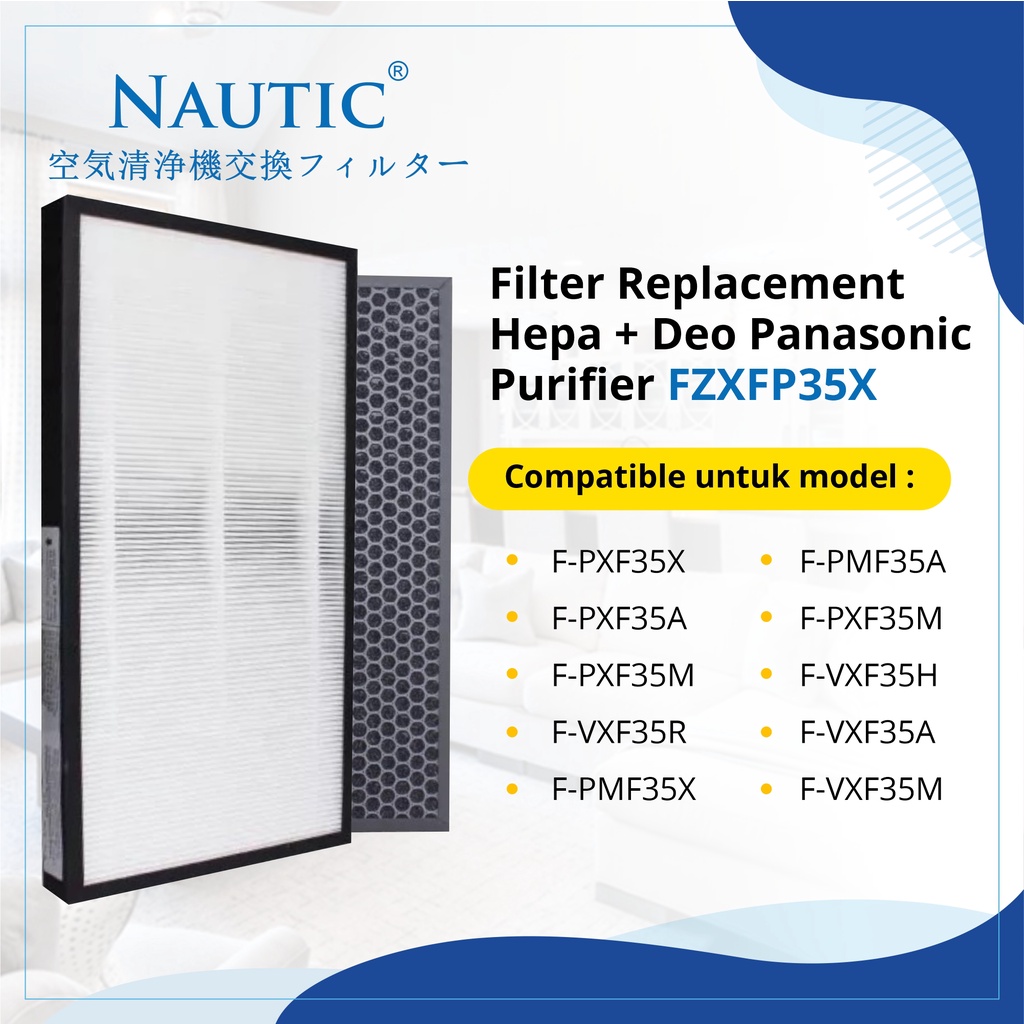 NAUTIC - Filter Hepa + Deo compatible Panasonic Purifier FZXFP35X F-PXF35X F-PXF35A F-PMF35A F-VXF35A/H/M