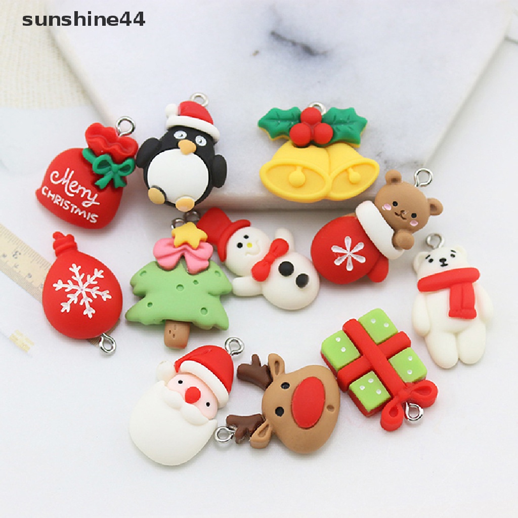 Sunshine 10Pcs / Set Liontin Cabochon Resin Flat Back Motif Balon / Pohon Natal Untuk Membuat Perhiasan