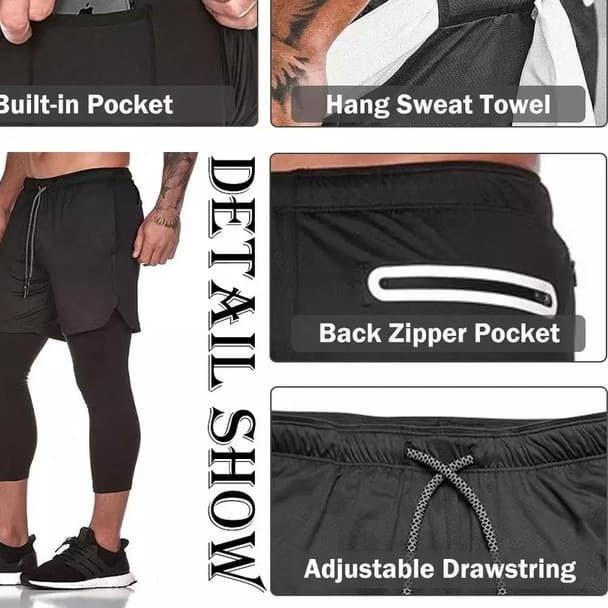 Celana Panjang Olahraga Lari Gym Fitness Training - Legging Sport Pria - Hitam, XXL