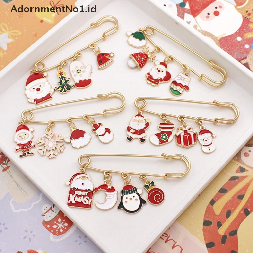 Bros Pin Bahan Logam Desain Kartun Hutan Santa Claus Snow Bell Rusa Pohon Natal No1 Untuk Dekorasi Pakaian