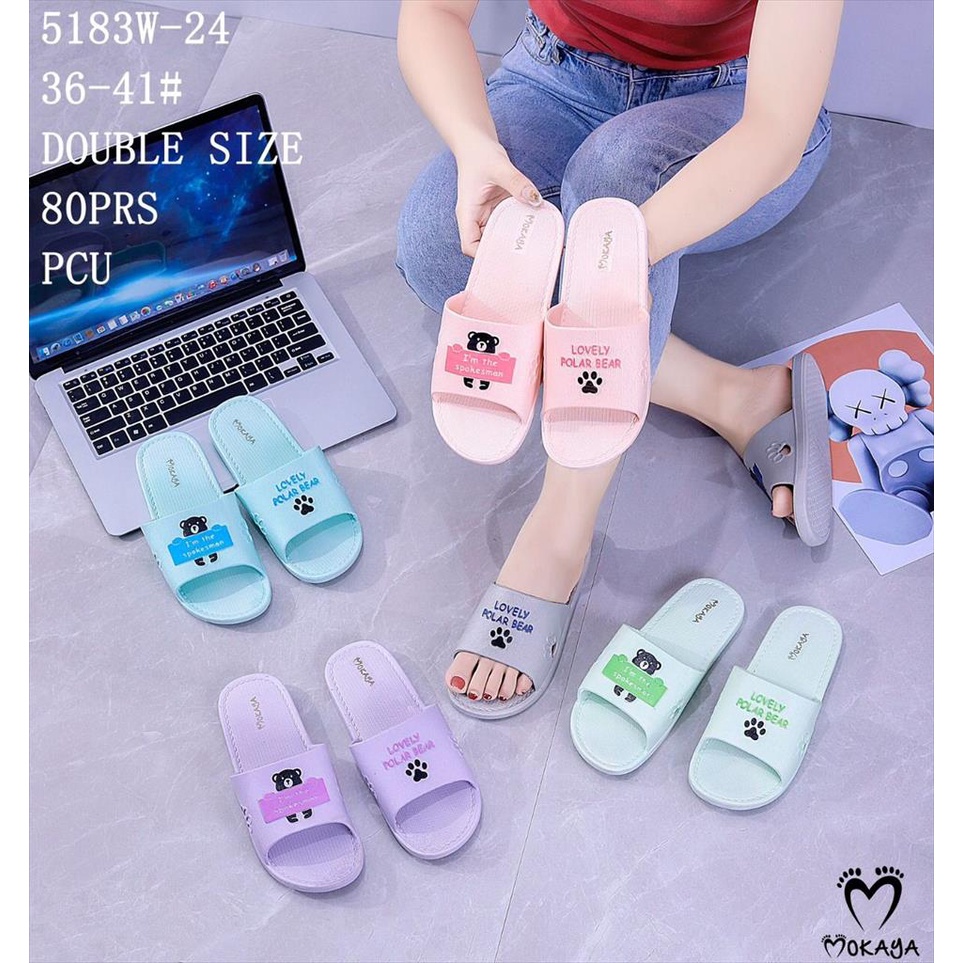 Sandal Slop Jelly Rumah Wanita Motif Lovely Polar Bear Super Cute Empuk Kekinian Import Mokaya / Size 36-41 (5183W-24)