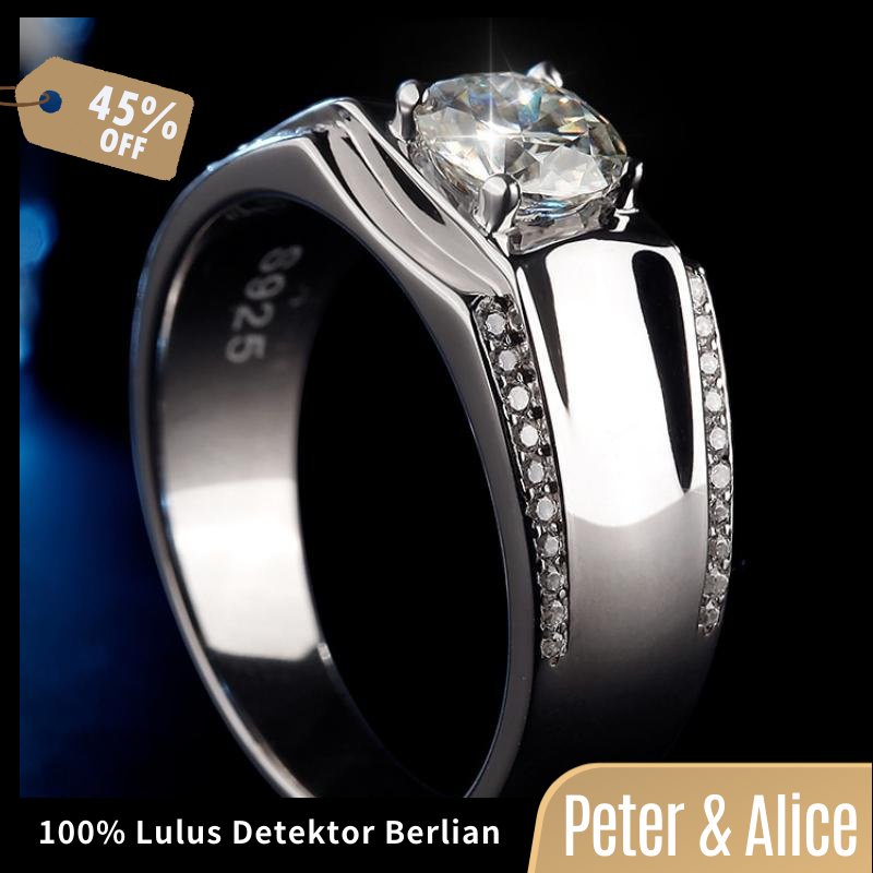 Peter & Alice Cincin Pertunangan Pria 1 Ct Moissanite,925 Platina Berlapis Perak