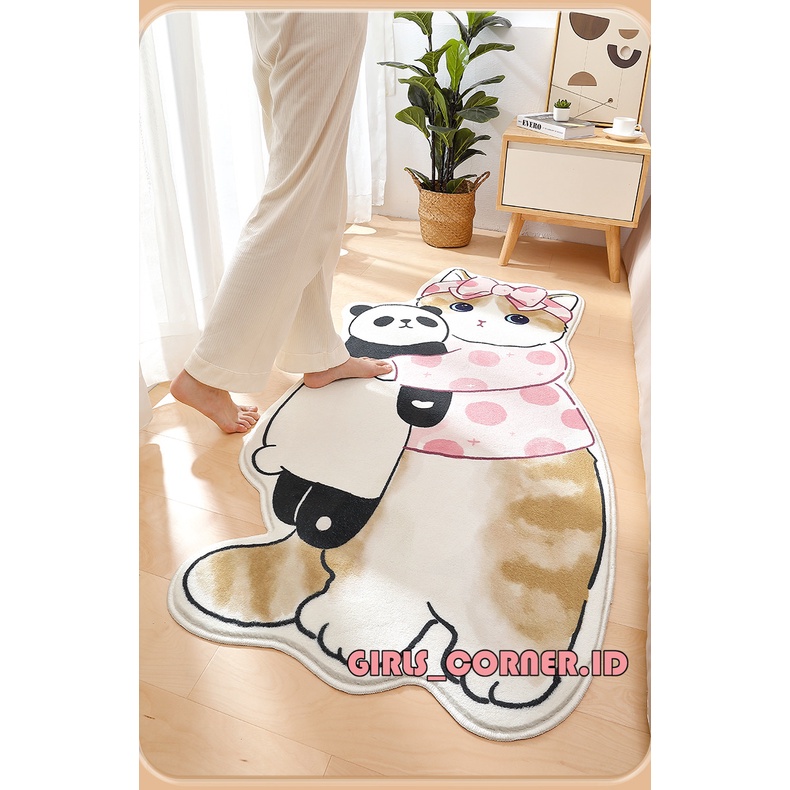 KARPET KESET PANJANG UNIK MODERN MINIMALIS BULU HALUS LEMBUT GAMBAR KUCING LUCU 80X160