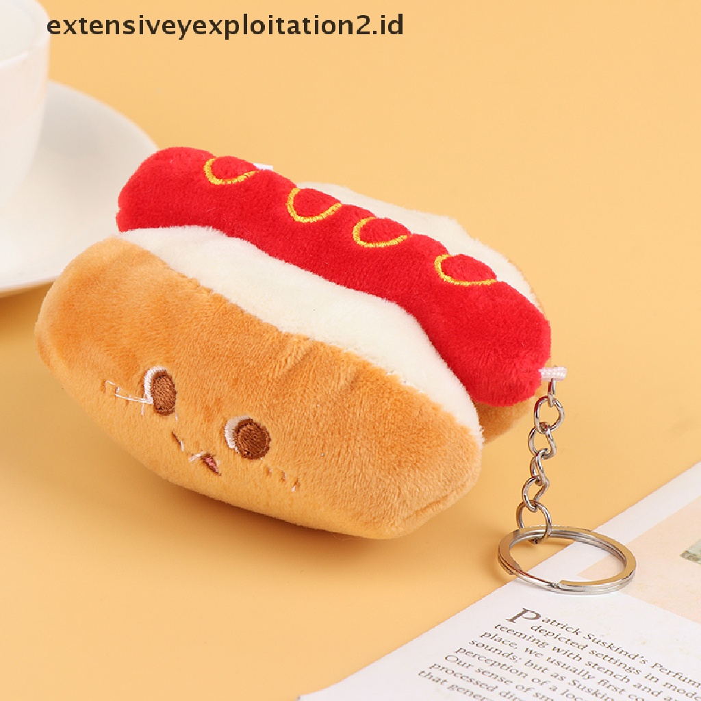 1 Pc Gantungan Kunci Boneka Hot Dog Hamburger Hot Dog Bahan Plush