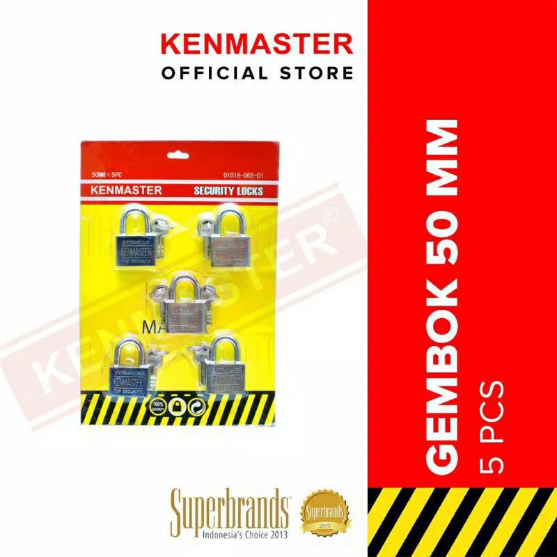 Gembok  , UK.50mm set 5 pcs . Kenmaster ,  Kunci Gembok, Master Key,