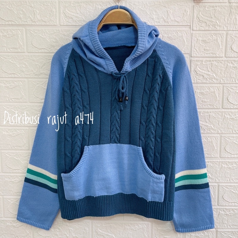 PHARSA JAKET HOODI ATASAN RAJUT SWEATER  MOTIF CABLE TALI DAN KUOLIK WANITA