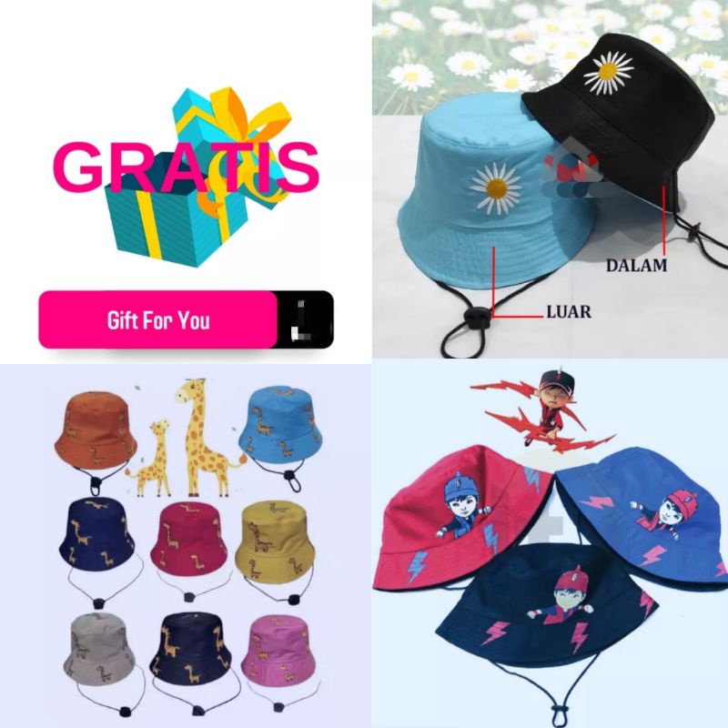 Topi Bucket Tali Anak/Topi Rimba Tali Anak. 2 - 8 Thn. Cowok/Cewek. Lucu & Keren.