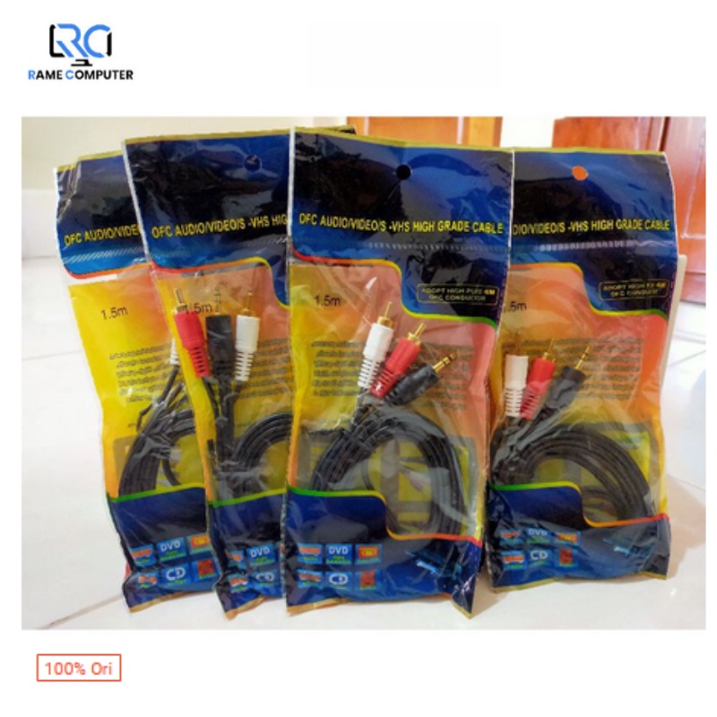 KABEL AV Audio 2 in 1 1,5 meter / kabel rca 2-1 / kabel Aux 2in1 / Jack 3.5mm audio rca 2in1 cabel