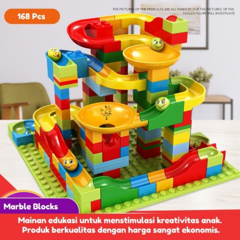 Mainan Track Building Brick Marble Race Run 168pcs Maze Block Runner