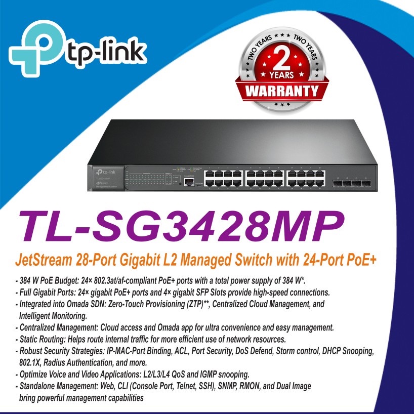 TP-LINK TL-SG3428MP 28-Port Gigabit L2+ Managed with 24-PoE &amp; 4 SFP