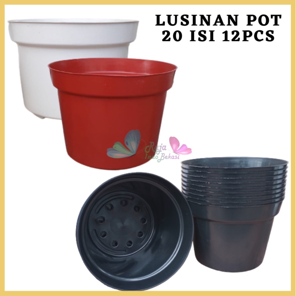 LUSINAN Pot Bunga 20 Putih Hitam Merah Bata Coklat Terraccota Terakota Polos Pot Bunga Hias Grosir Murah Plastik Lusinan Pot 20 Bibit TERMURAH Pot Tanaman 20cm Hitam MURAH-LUSINAN Pot Bunga Murah /Pot Tanaman /Pot Plastik uk 20 CM Hitam (isi 12 PCS)