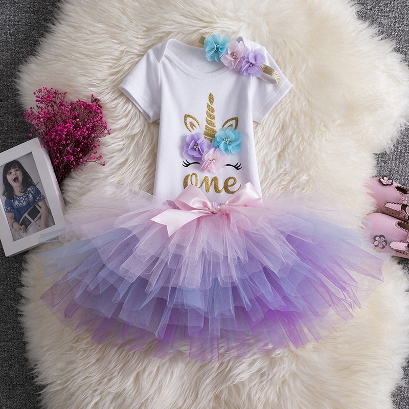 Romper bayi perempuan 1 thn/Setelan romper unicorn ulang tahun import