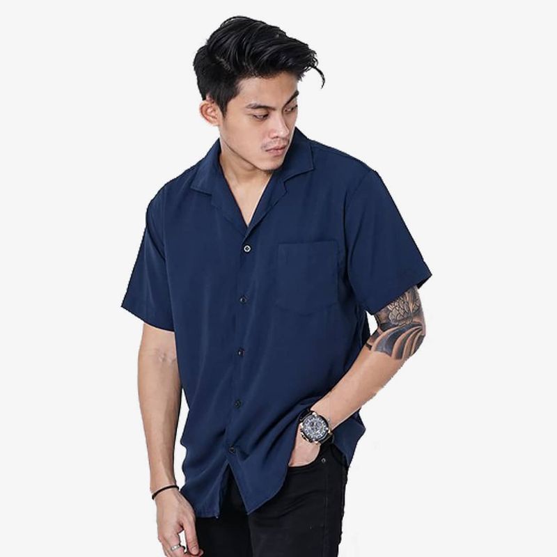 BASIC COLOUR SHIRT - Kemeja Polos Casual Lengan Pendek Pria