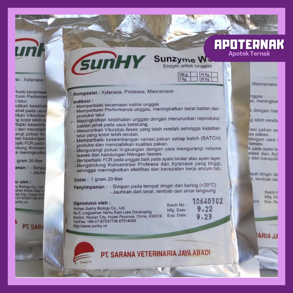 SUNZYME WSP @100 gr | Enzim Ayam Pedaging, Ayam Petelur, Ayam Potong Untuk Meningkatkan Kualitas dan Produktivitas | SunHY