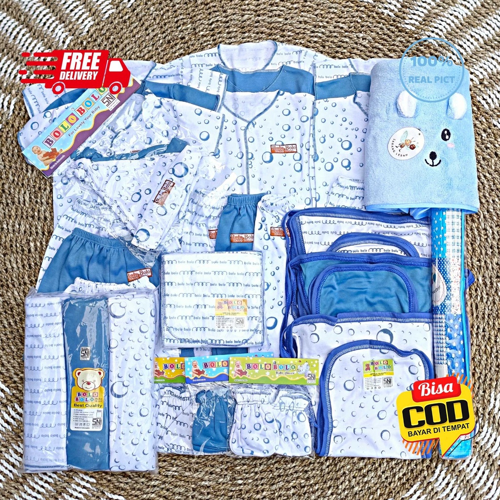 SALE 7.7 - 50 PCS Paket Lahiran Super Hemat Komplit Baju Bayi Baru Lahir Paket Hemat Bayi Baru Lahir Serian Biru