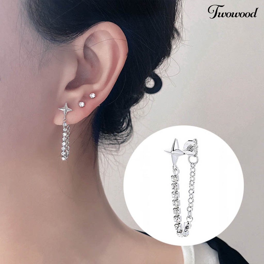 1 Pc Anting Rumbai Bentuk Bintang Bahan Cubic Zirconia Untuk Wanita