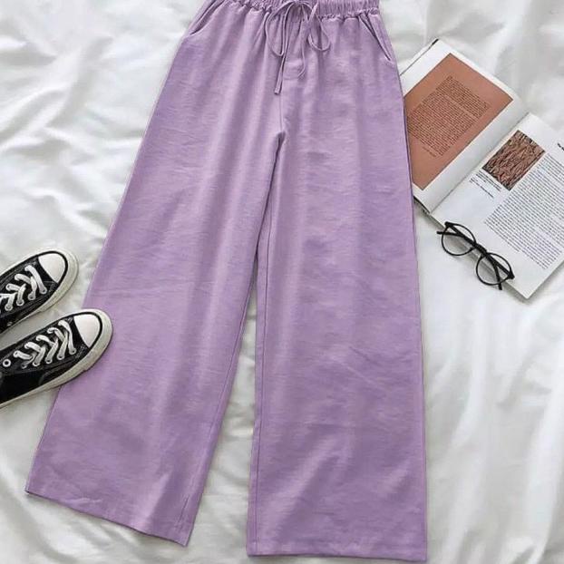 Wide Celana Kulot Polos Katun Linen Premium / Kulot Pants Jumbo - Putih, L